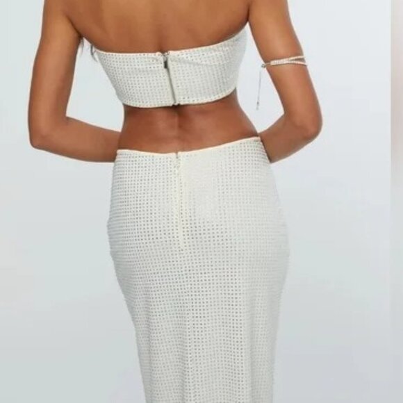 WeWoreWhat Crystal Midi Skirt Ecru M NWT - Picture 3 of 10